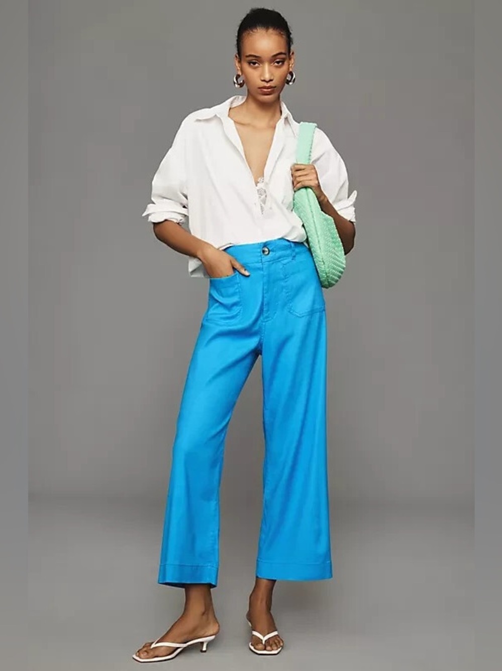 Maeve The Colette Cropped Linen Wide legs sky blue